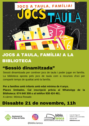 Jocs a taula, fam&iacute;lia!: Sessi&oacute; dinamitzada a la biblioteca