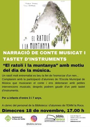 Narraci&oacute; de conte musicat i tastet d'instruments: “El ratol&iacute; i la muntanya” a la biblioteca