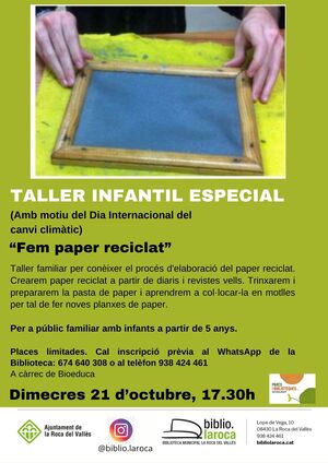 Taller infantil especial a la biblioteca: "Fem paper reciclat"
