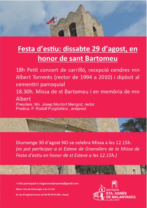 Festa d'estiu en honor de sant Bartomeu (Parròquia Santa Agnès Malanyanes)