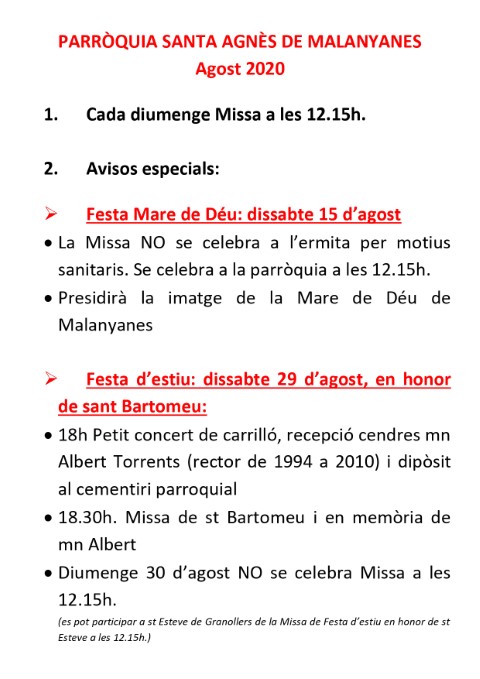 Festa Mare de Déu (Parròquia Santa Agnès de Malanyanes)