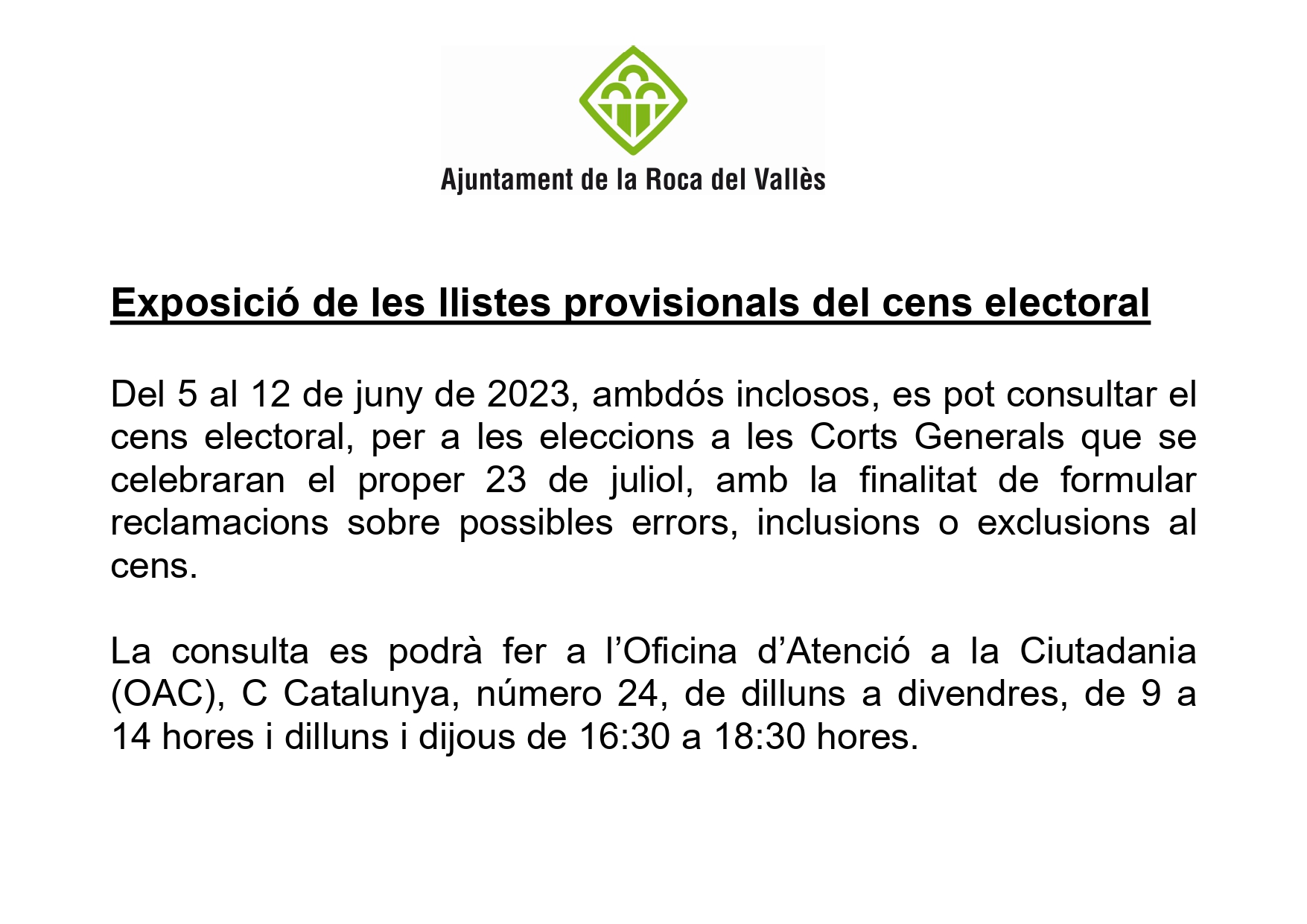 Llistes provisionals cens electoral