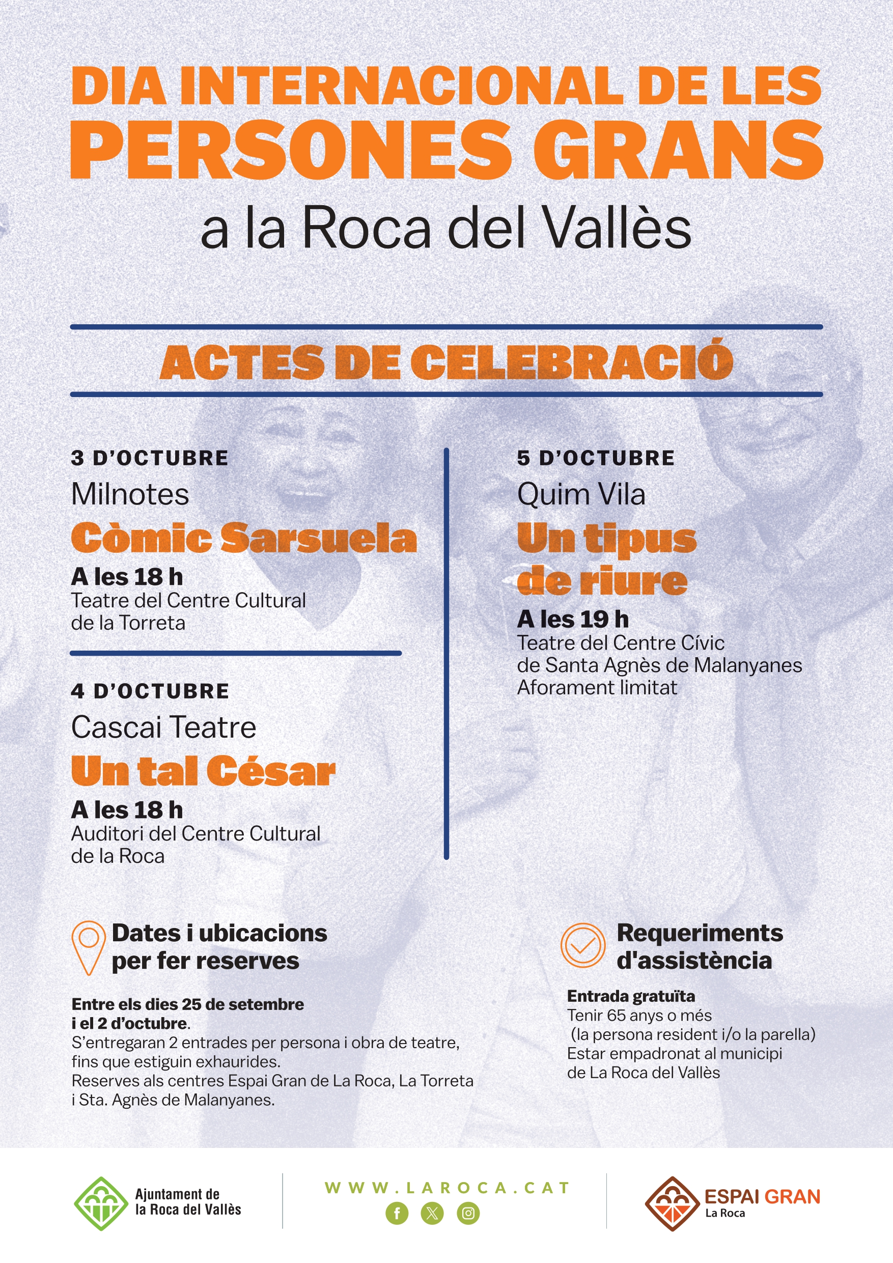 La Roca del Vallès celebra el Dia Internacional de les Persones Grans amb tres propostes teatrals 
