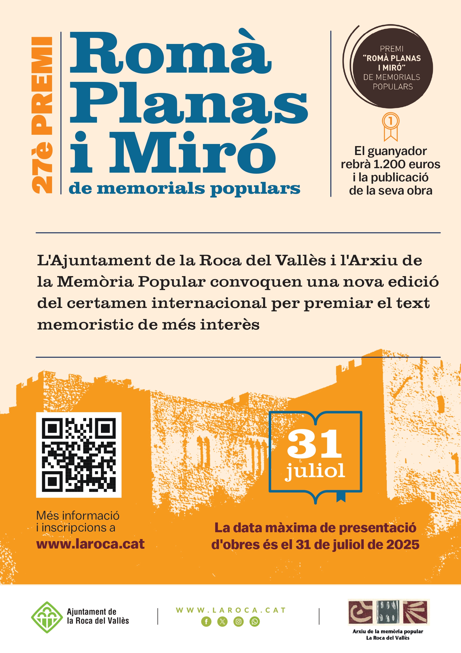L'Ajuntament i l'Arxiu de la Memòria Popular convoquen la 27a edició del Premi Romà Planas i Miró de memorials populars